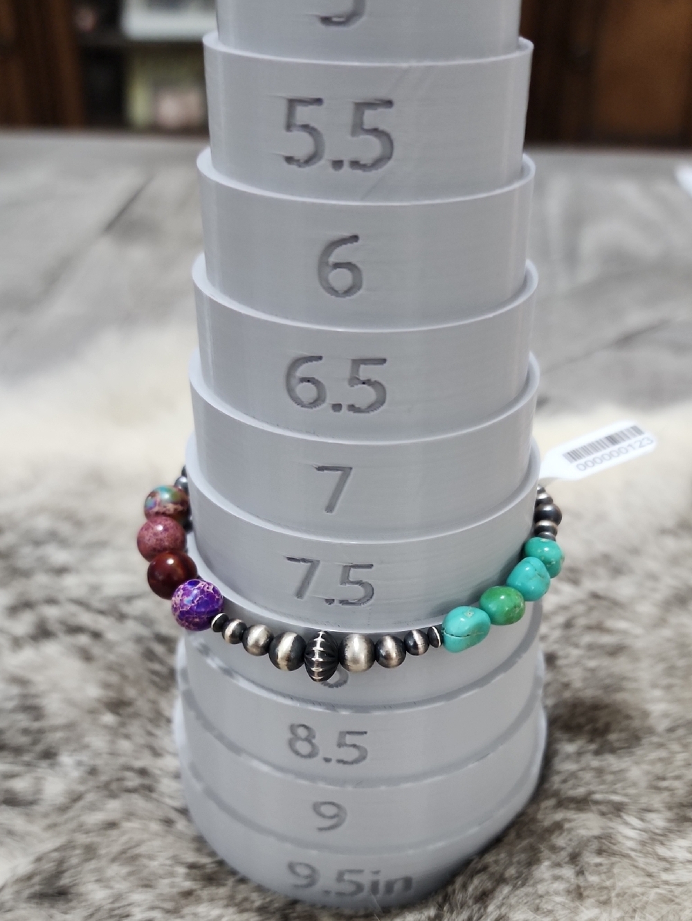 Sterling Silver Snowy Turquoise & Sedimate Jasper with Desert Pearls Bracelet - Picture 3 of 5